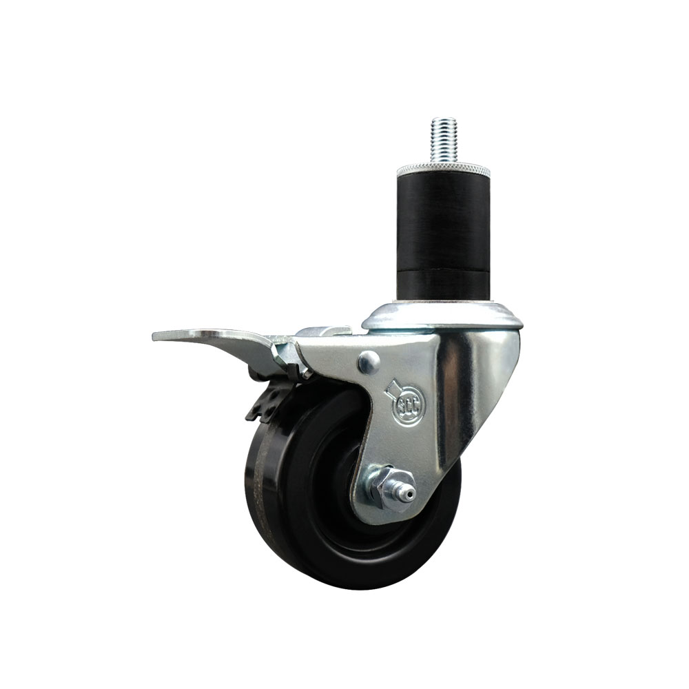 Stainless Steel Phenolic Swivel Expanding Stem Swivel Caster with 3 Inch Black Wheel and 1-3/4" Stem & Total Locking Brake - 300 lbs. Capacity Per Caster - Service Caster Brand — photo 1