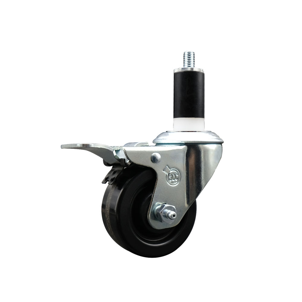 Stainless Steel Phenolic Swivel Expanding Stem Swivel Caster with 3 Inch Black Wheel and 1-3/8" Stem & Total Locking Brake - 300 lbs. Capacity Per Caster - Service Caster Brand — photo 1