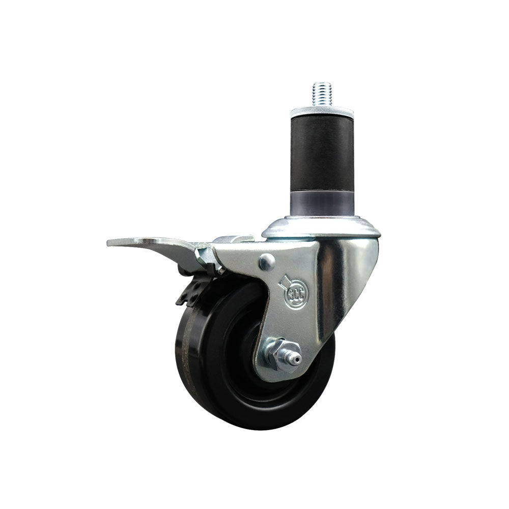 Stainless Steel Phenolic Swivel Expanding Stem Swivel Caster with 3 Inch Black Wheel and 1-5/8" Stem & Total Locking Brake - 300 lbs. Capacity Per Caster - Service Caster Brand — photo 1
