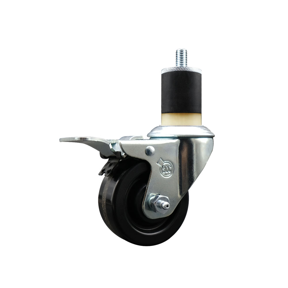Stainless Steel Phenolic Swivel Expanding Stem Swivel Caster with 3 Inch Black Wheel and 1-7/8" Stem & Total Locking Brake - 300 lbs. Capacity Per Caster - Service Caster Brand — photo 1