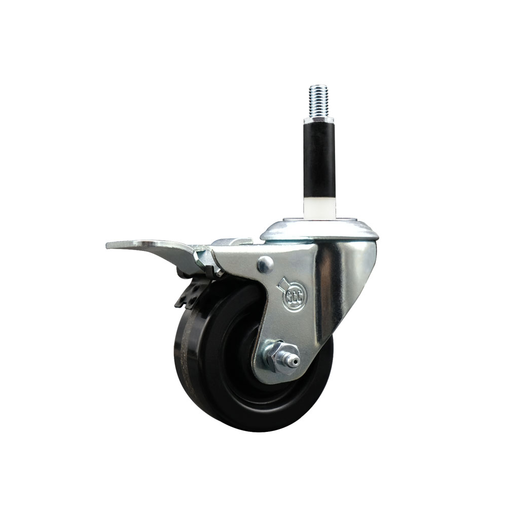 Stainless Steel Phenolic Swivel Expanding Stem Swivel Caster with 3 Inch Black Wheel and 7/8" Stem & Total Locking Brake - 300 lbs. Capacity Per Caster - Service Caster Brand — photo 1