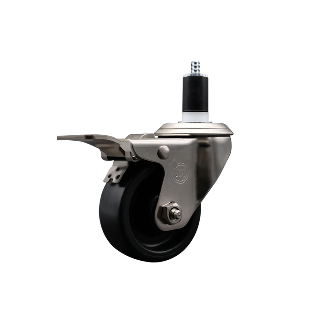 Stainless Steel Polyolefin Expanding Stem Swivel Caster Wheel with 3 Inch Black Wheel and 1-1/2" Stem and Total Lock Brake - 300 lbs. Capacity Per Caster - Service Caster Brand — photo 1