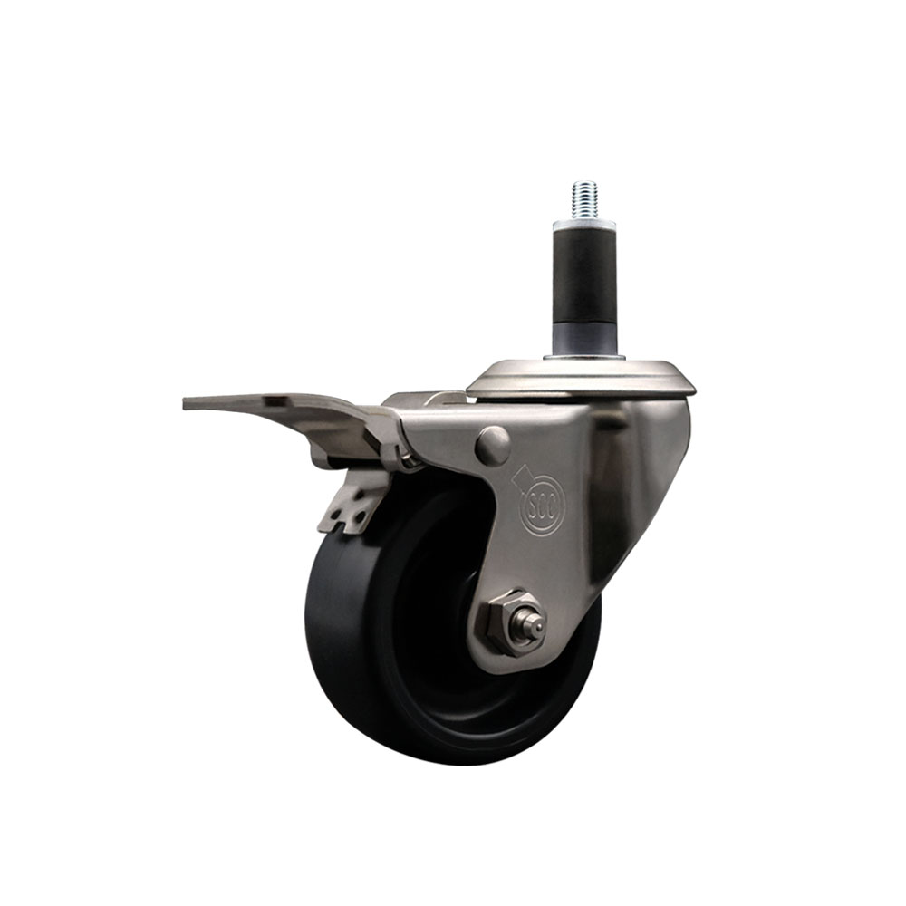Stainless Steel Polyolefin Expanding Stem Swivel Caster Wheel with 3 Inch Black Wheel and 1-1/4" Stem and Total Lock Brake - 300 lbs. Capacity Per Caster - Service Caster Brand — photo 1