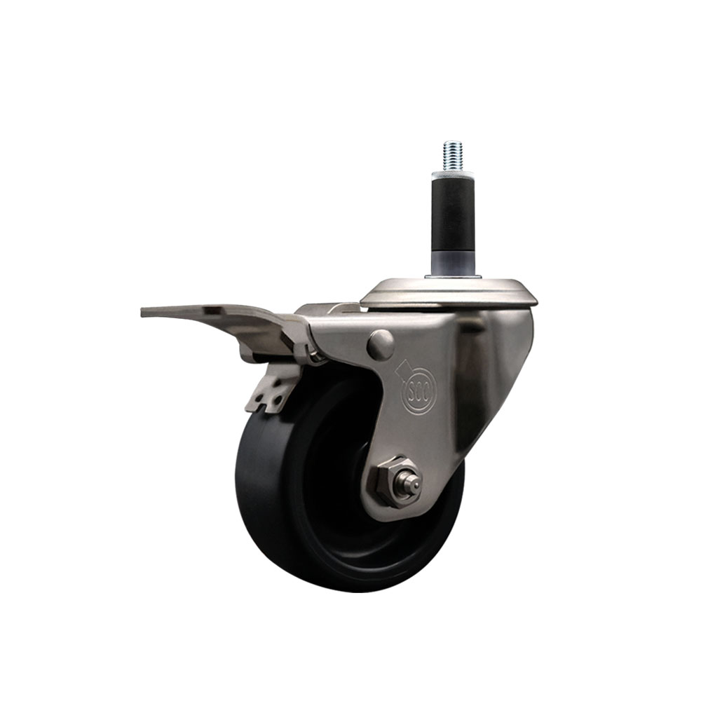 Stainless Steel Polyolefin Expanding Stem Swivel Caster Wheel with 3 Inch Black Wheel and 1-1/8" Stem and Total Lock Brake - 300 lbs. Capacity Per Caster - Service Caster Brand — photo 1