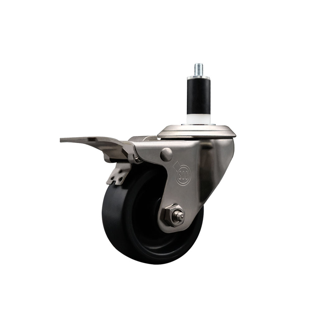 Stainless Steel Polyolefin Expanding Stem Swivel Caster Wheel with 3 Inch Black Wheel and 1-3/8" Stem and Total Lock Brake - 300 lbs. Capacity Per Caster - Service Caster Brand — photo 1
