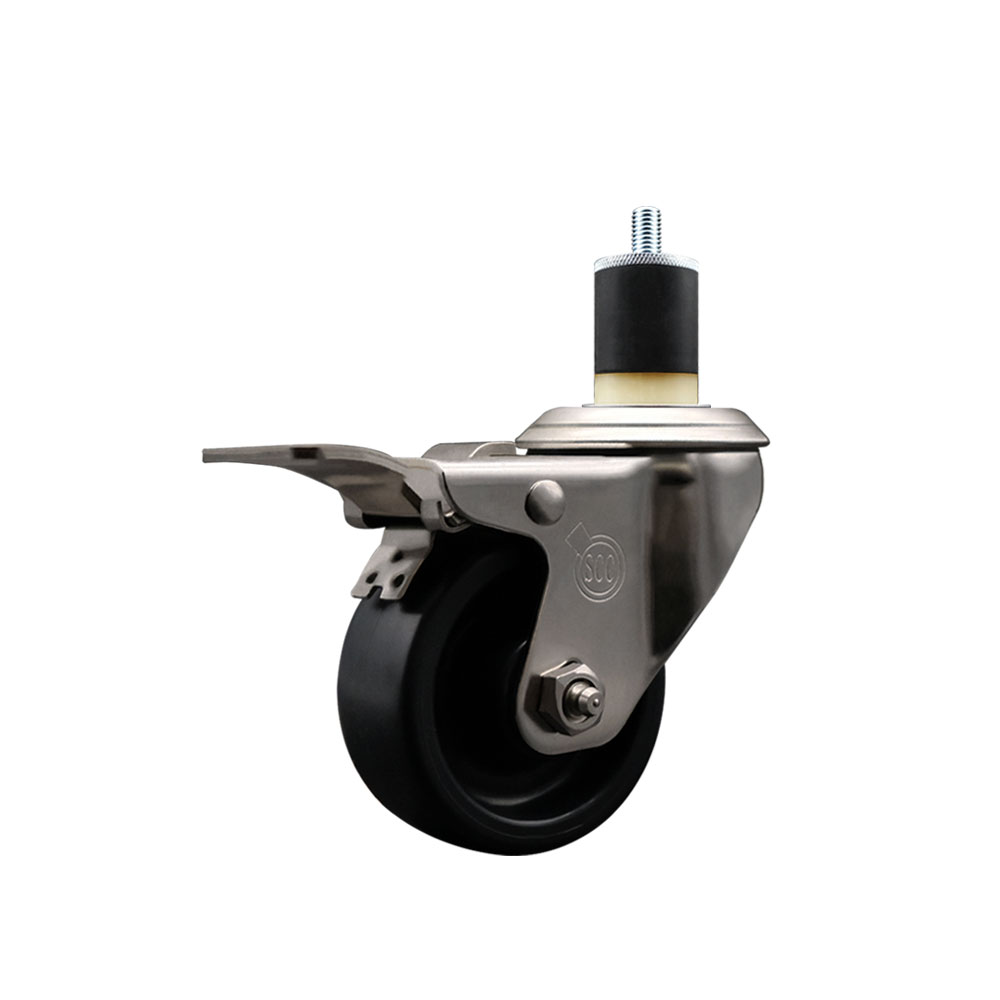 Stainless Steel Polyolefin Expanding Stem Swivel Caster Wheel with 3 Inch Black Wheel and 1-7/8" Stem and Total Lock Brake - 300 lbs. Capacity Per Caster - Service Caster Brand — photo 1