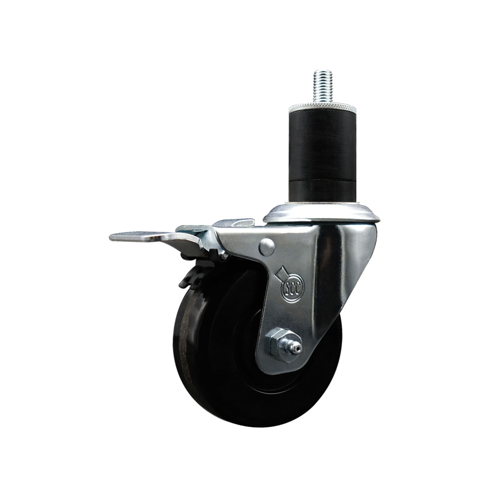 Stainless Steel Phenolic Swivel Expanding Stem Swivel Caster with 3-1/2 Inch Black Wheel and 1-3/4" Stem & Total Locking Brake - 300 lbs. Capacity Per Caster - Service Caster Brand — photo 1