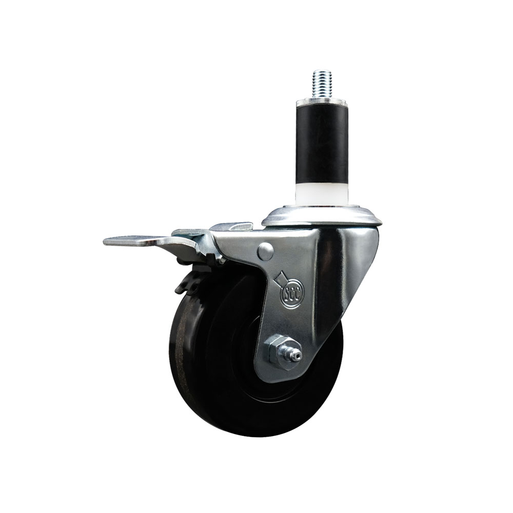 Stainless Steel Phenolic Swivel Expanding Stem Swivel Caster with 3-1/2 Inch Black Wheel and 1-3/8" Stem & Total Locking Brake - 300 lbs. Capacity Per Caster - Service Caster Brand — photo 1