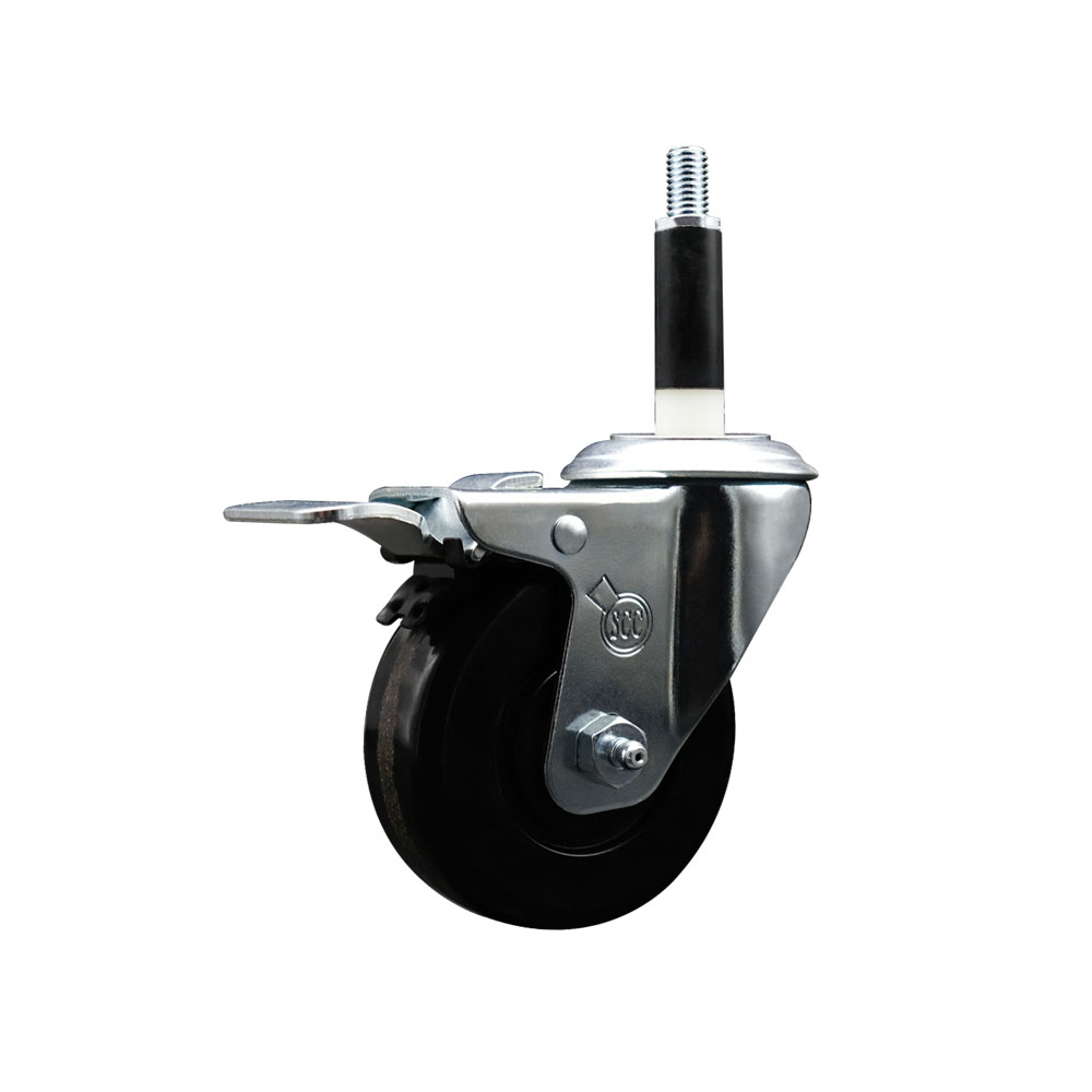 Stainless Steel Phenolic Swivel Expanding Stem Swivel Caster with 3-1/2 Inch Black Wheel and 7/8" Stem & Total Locking Brake - 300 lbs. Capacity Per Caster - Service Caster Brand — photo 1