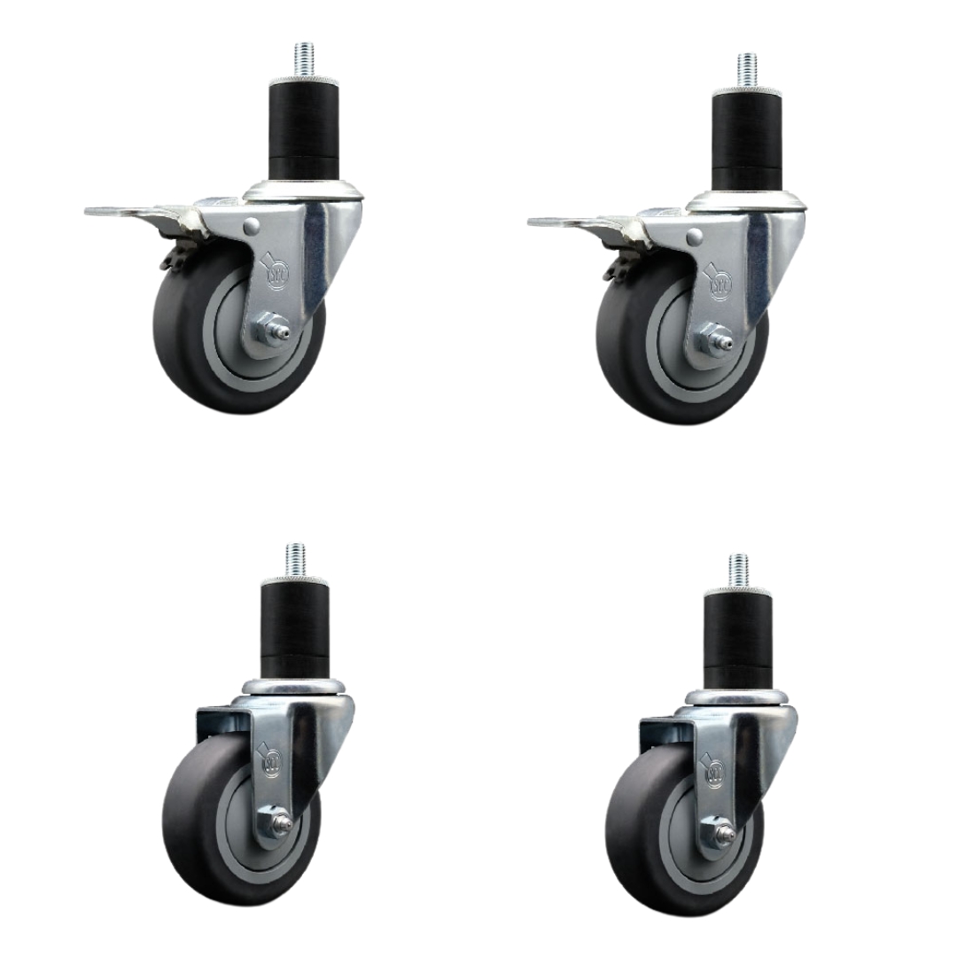 Stainless Steel Thermoplastic Rubber Swivel Expanding Stem Caster Set of 4 with 3.5 Inch Gray Wheels and 1-3/4" Stems - 2 with Total Locking Brakes - 920 lbs Total Capacity - Service Caster Brand — photo 1