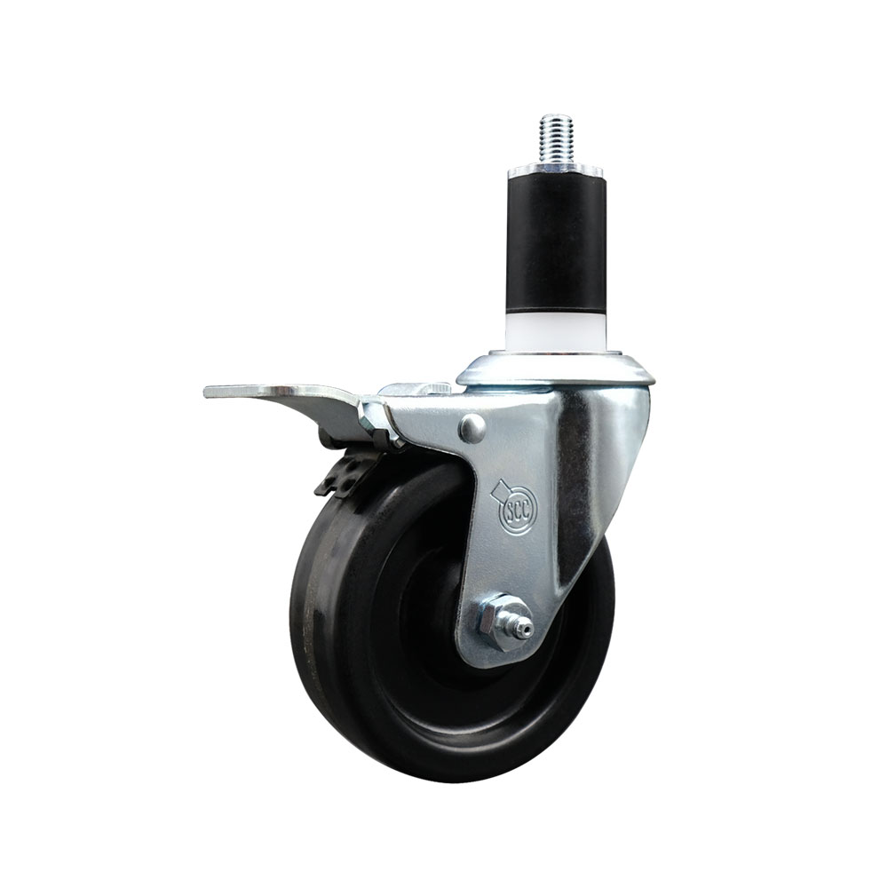 Stainless Steel Phenolic Swivel Expanding Stem Swivel Caster with 4 Inch Black Wheel and 1-1/2" Stem & Total Locking Brake - 300 lbs. Capacity Per Caster - Service Caster Brand — photo 1