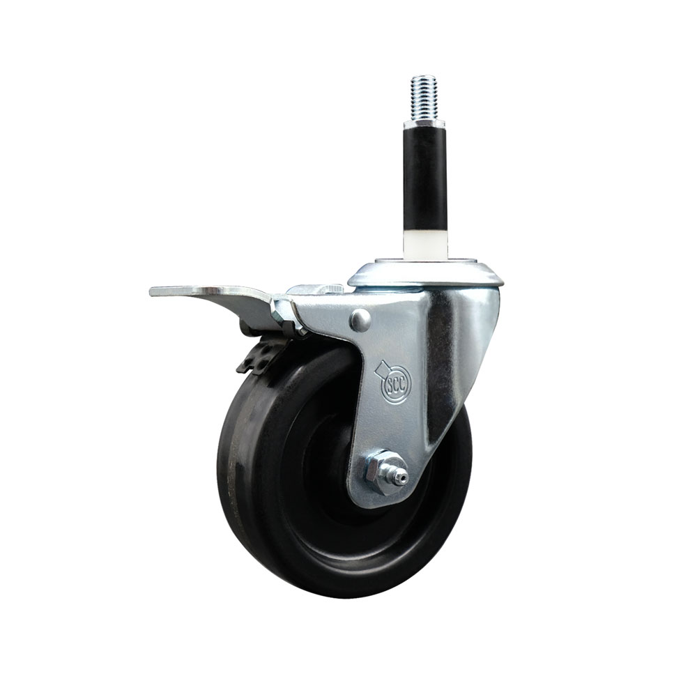 Stainless Steel Phenolic Swivel Expanding Stem Swivel Caster with 4 Inch Black Wheel and 7/8" Stem & Total Locking Brake - 300 lbs. Capacity Per Caster - Service Caster Brand — photo 1