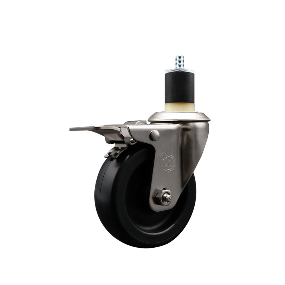 Stainless Steel Polyolefin Expanding Stem Swivel Caster Wheel with 4 Inch Black Wheel and 1-7/8" Stem and Total Lock Brake - 350 lbs. Capacity Per Caster - Service Caster Brand — photo 1