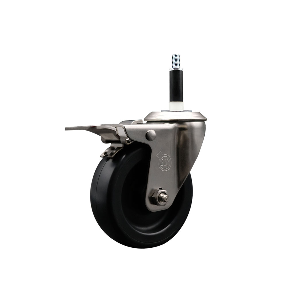 Stainless Steel Polyolefin Expanding Stem Swivel Caster Wheel with 4 Inch Black Wheel and 7/8" Stem and Total Lock Brake - 350 lbs. Capacity Per Caster - Service Caster Brand — photo 1