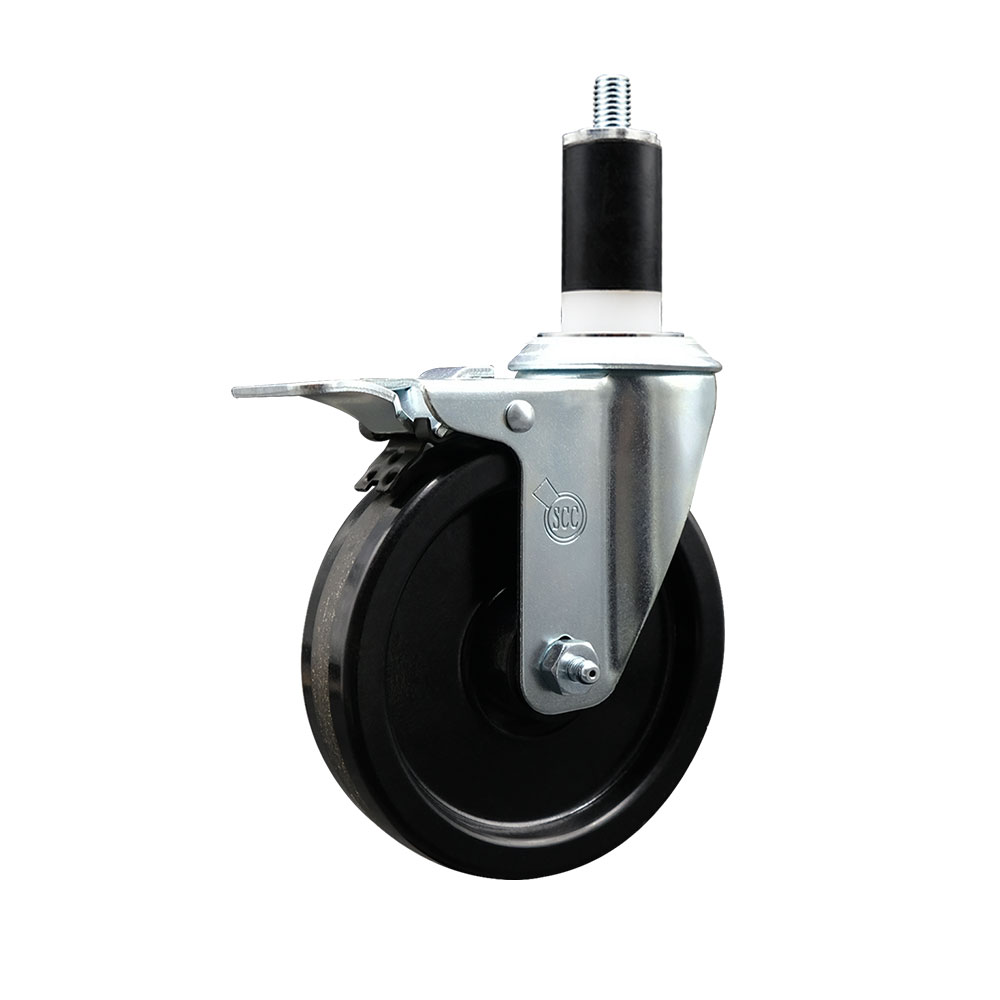Stainless Steel Phenolic Swivel Expanding Stem Swivel Caster with 5 Inch Black Wheel and 1-3/8" Stem & Total Locking Brake - 300 lbs. Capacity Per Caster - Service Caster Brand — photo 1