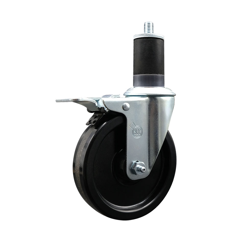 Stainless Steel Phenolic Swivel Expanding Stem Swivel Caster with 5 Inch Black Wheel and 1-5/8" Stem & Total Locking Brake - 300 lbs. Capacity Per Caster - Service Caster Brand — photo 1