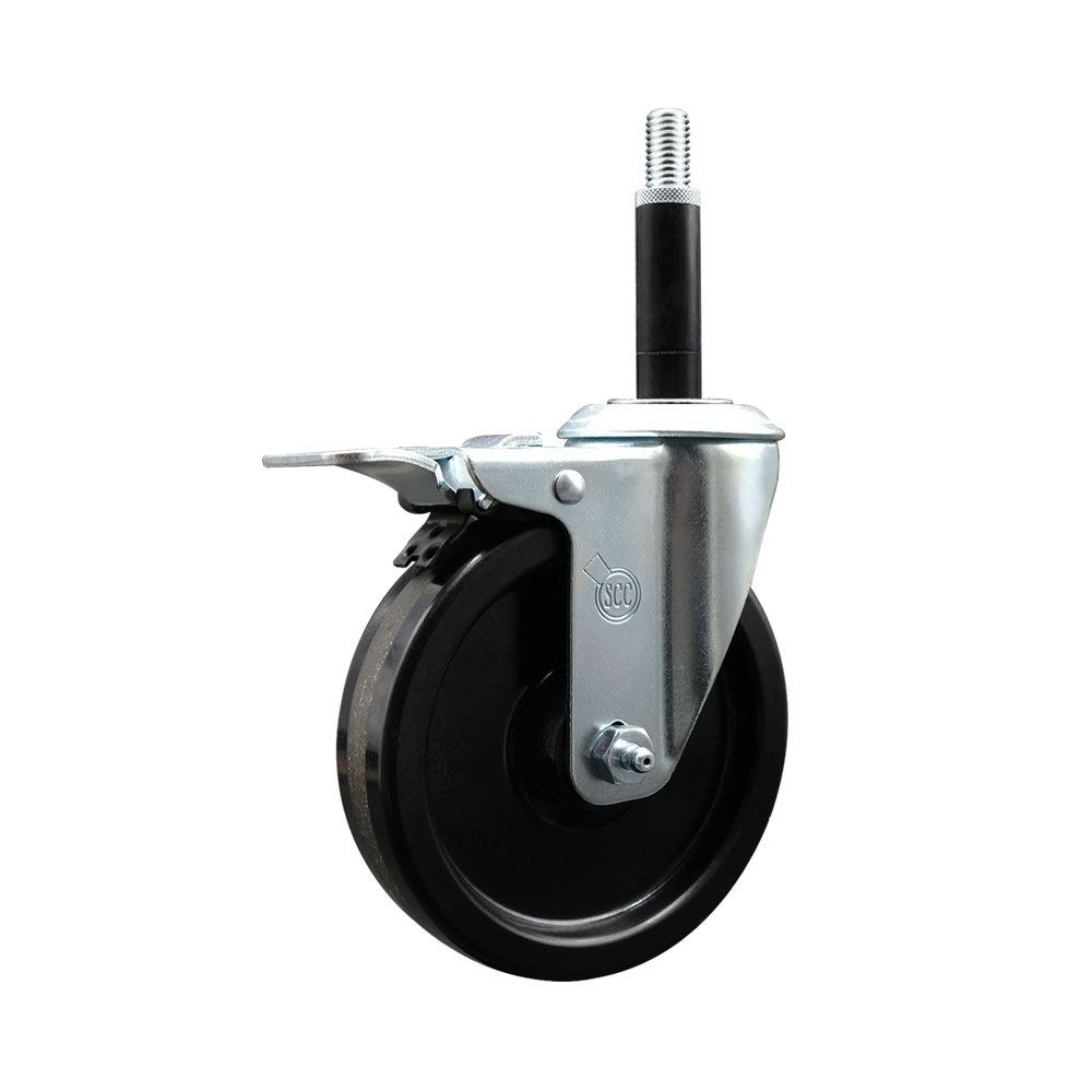 Stainless Steel Phenolic Swivel Expanding Stem Swivel Caster with 5 Inch Black Wheel and 3/4" Stem & Total Locking Brake - 300 lbs. Capacity Per Caster - Service Caster Brand — photo 1