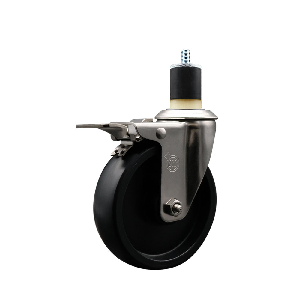 Stainless Steel Polyolefin Expanding Stem Swivel Caster Wheel with 5 Inch Black Wheel and 1-7/8" Stem and Total Lock Brake - 350 lbs. Capacity Per Caster - Service Caster Brand — photo 1