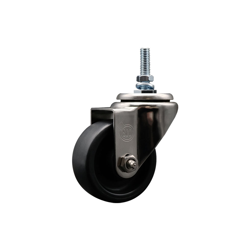 Stainless Steel Polyolefin Swivel Threaded Stem Caster Wheel with 3 Inch Black Wheel and 10mm Metric Stem - 300 lbs. Capacity/Caster - Service Caster Brand — photo 1
