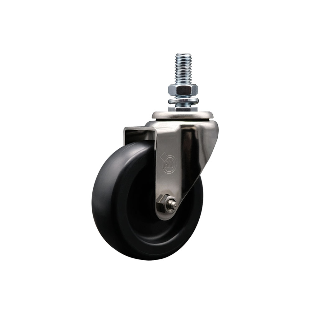 Stainless Steel Polyolefin Swivel Threaded Stem Caster Wheel with 4 Inch Black Wheel and 12mm Metric Stem - 350 lbs. Capacity/Caster - Service Caster Brand — photo 1