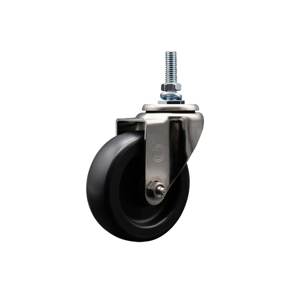 Stainless Steel Polyolefin Swivel Threaded Stem Caster Wheel with 4 Inch Black Wheel and 3/8" Stem - 350 lbs. Capacity/Caster - Service Caster Brand — photo 1