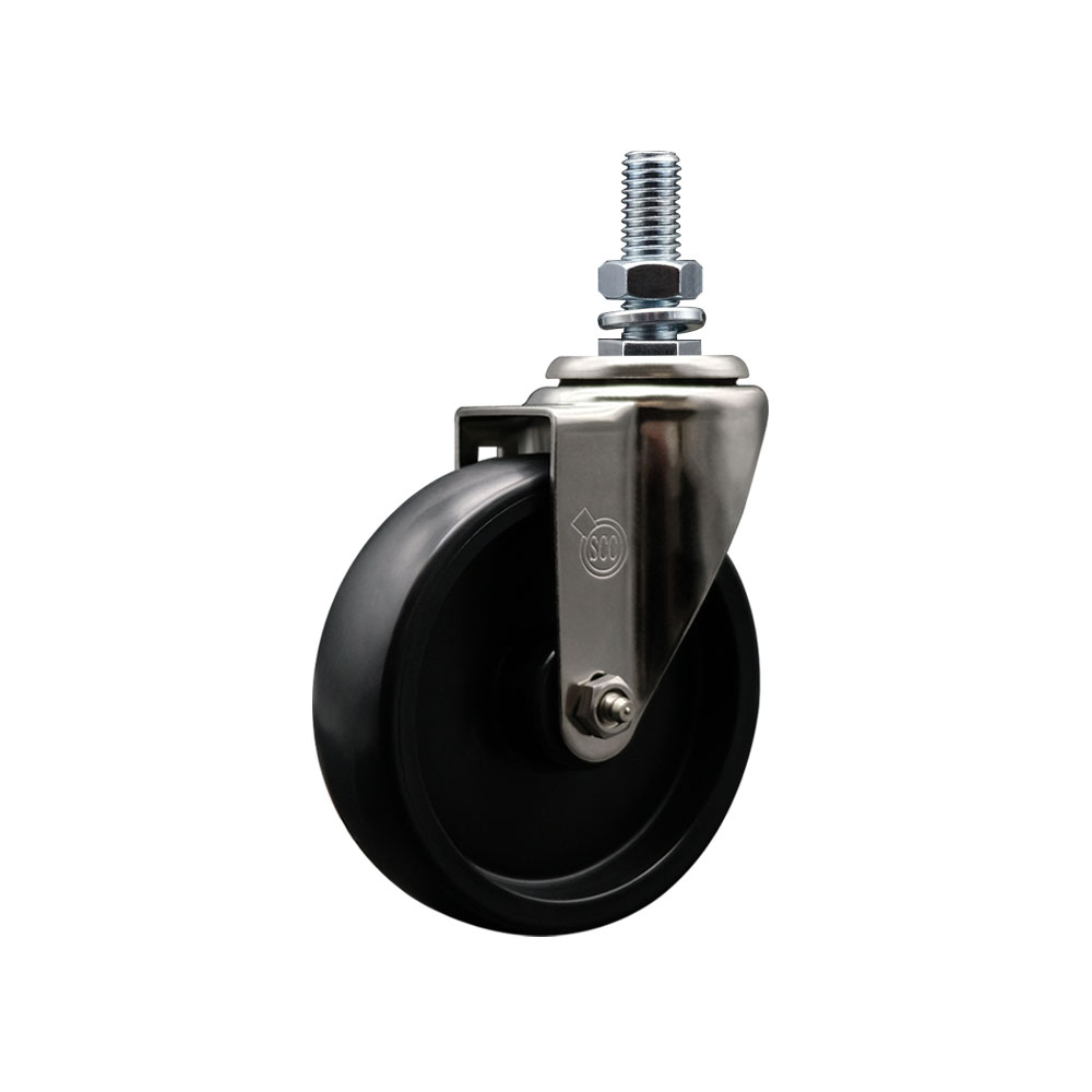 Stainless Steel Polyolefin Swivel Threaded Stem Caster Wheel with 5 Inch Black Wheel and 1/2" Stem - 350 lbs. Capacity/Caster - Service Caster Brand — photo 1