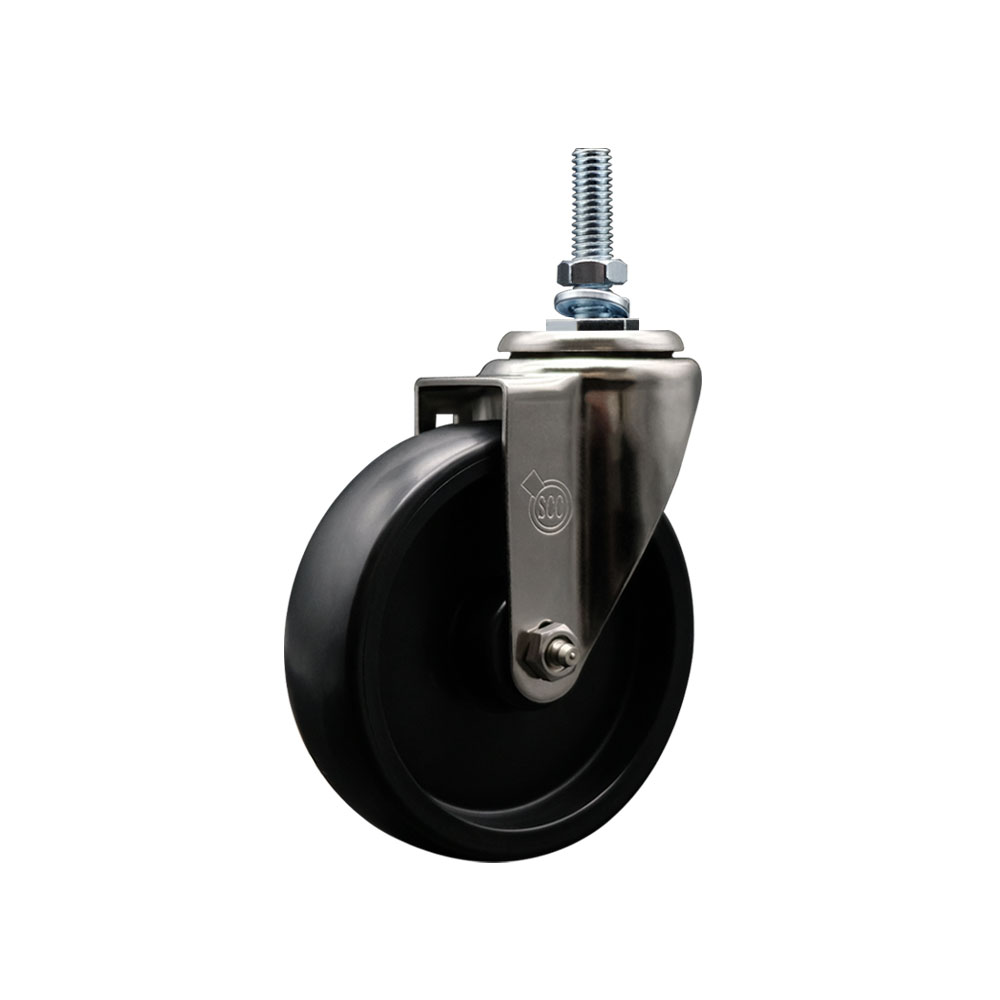 Stainless Steel Polyolefin Swivel Threaded Stem Caster Wheel with 5 Inch Black Wheel and 10mm Metric Stem - 350 lbs. Capacity/Caster - Service Caster Brand — photo 1