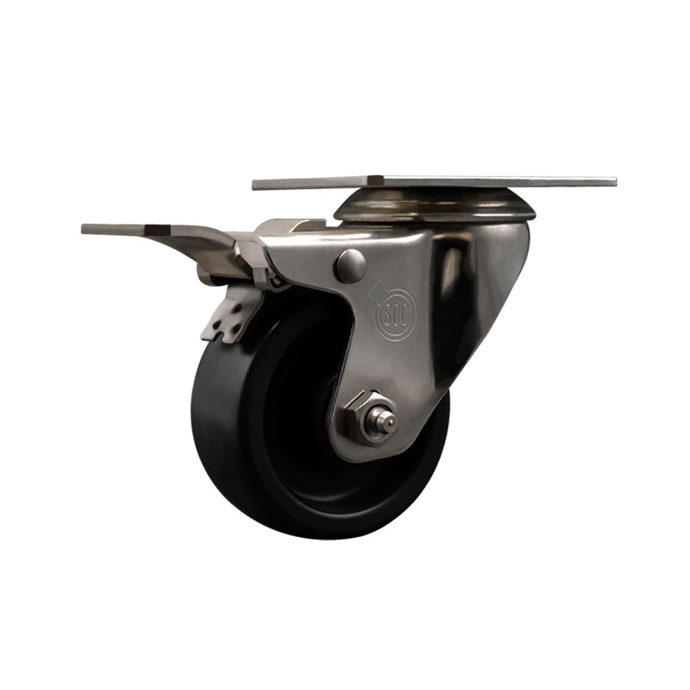 Stainless Steel Polyolefin Swivel Top Plate Caster Wheel with 3 Inch Black Wheel and Total Lock Brake - 300 lbs. Capacity/Caster - Service Caster Brand — photo 1
