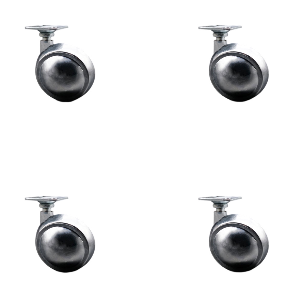 2-1/2 Inch Swivel Metal Ball Caster Wheels for Furniture - Bright Chrome Finish Stem Casters with 1-1/2 Inch by 1-1/2 Inch Top Plate - 400 lbs. Total Capacity - Set of 4 - Service Caster Brand — photo 1