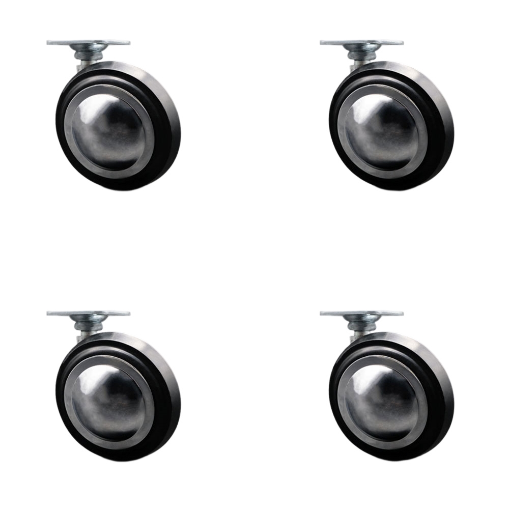 3 Inch Swivel Metal with Soft Rubber Tread Ball Caster Wheels for Furniture - Bright Chrome Finish Casters with 1-1/2 Inch by 1-1/2 Inch Top Plate - Set of 4 - Service Caster Brand — photo 1