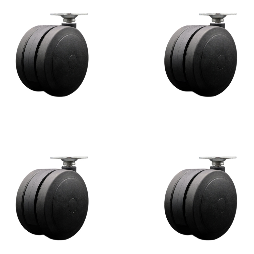 4 Inch Extra Large Heavy Duty Floor Safe Office Chair Wheels - Black Non-Marking Twin Wheels - 2-5/8 Inch by 3-3/4 Inch Overall Top Plate - 900 lbs. Total Capacity - Set of 4 - Service Caster Brand — photo 1