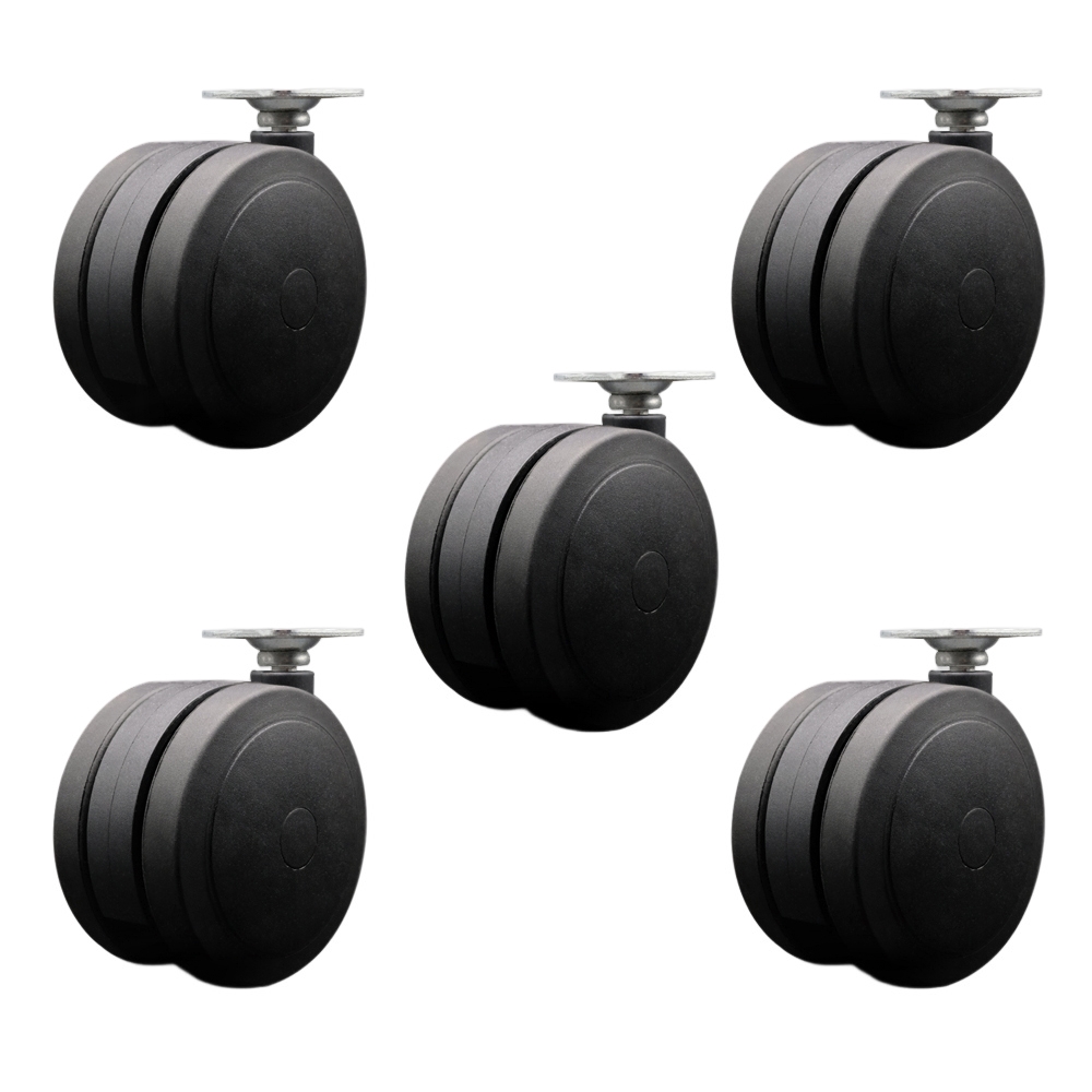 4 Inch Extra Large Heavy Duty Floor Safe Office Chair Wheels - Black Non-Marking Twin Wheels - 2-5/8 Inch by 3-3/4 Inch Overall Top Plate - 1,125 lbs. Total Capacity - Set of 5 - Service Caster Brand — photo 1