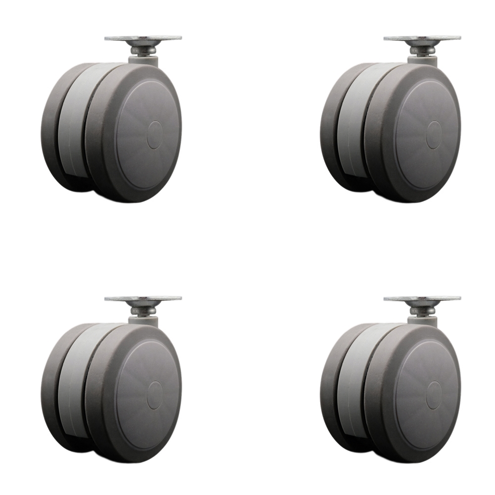 4 Inch Extra Large Heavy Duty Floor Safe Office Chair Wheels - Gray Non-Marking Twin Wheels - 2-5/8 Inch by 3-3/4 Inch Overall Top Plate - 900 lbs. Total Capacity - Set of 4 - Service Caster Brand — photo 1