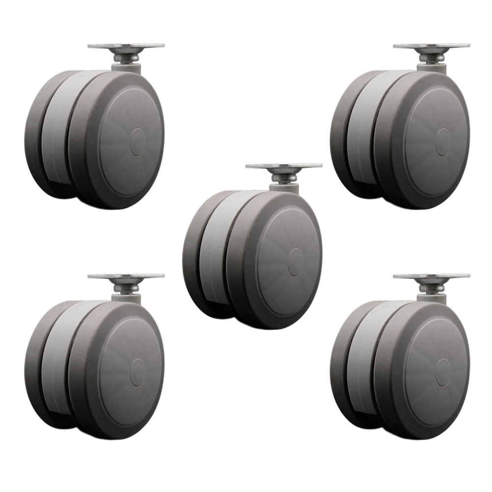 4 Inch Extra Large Heavy Duty Floor Safe Office Chair Wheels - Gray Non-Marking Twin Wheels - 2-5/8 Inch by 3-3/4 Inch Overall Top Plate - 1,125 lbs. Total Capacity - Set of 5 - Service Caster Brand — photo 1