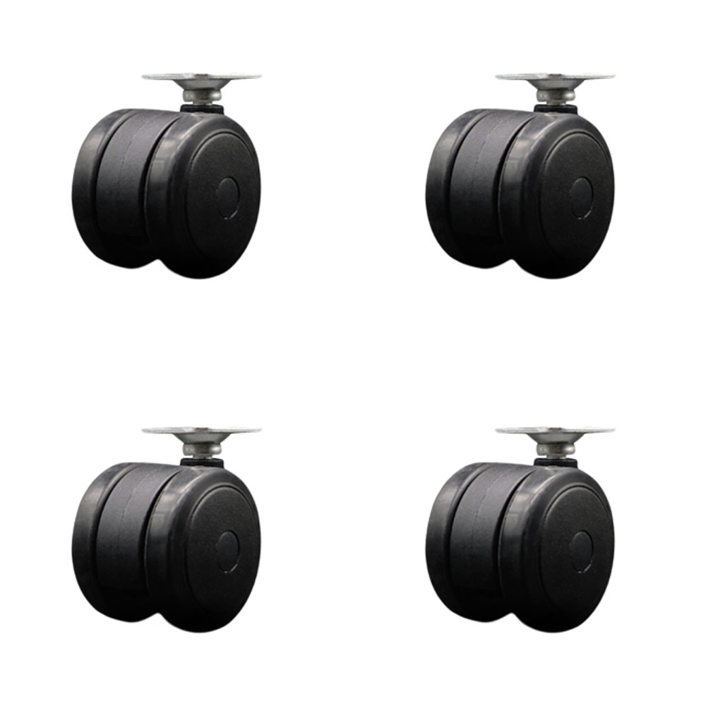 2 Inch Floor Safe Office Chair Wheels - Black Non-Marking Thermoplastic Rubber Twin Wheels - 1-1/2 Inch by 1-1/2 Inch Overall Top Plate - 300 lbs. Total Capacity - Set of 4 - Service Caster Brand — photo 1
