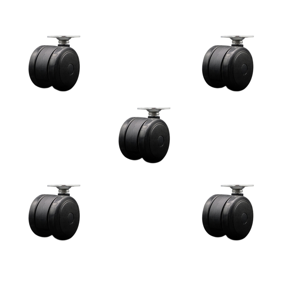 2 Inch Floor Safe Office Chair Wheels - Black Non-Marking Thermoplastic Rubber Twin Wheels - 1-1/2 Inch by 1-1/2 Inch Overall Top Plate - 375 lbs. Total Capacity - Set of 5 - Service Caster Brand — photo 1