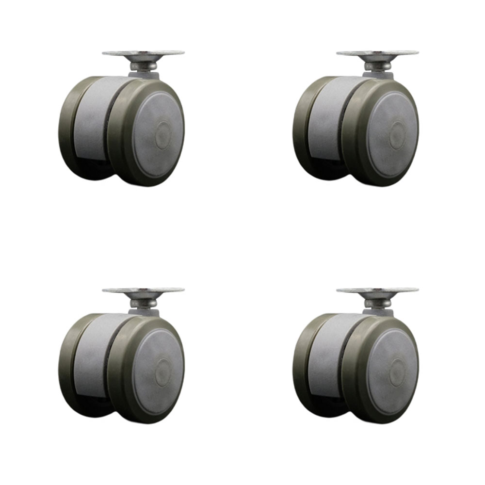 2 Inch Floor Safe Office Chair Wheels - Gray Non-Marking Thermoplastic Rubber Twin Wheels - 1-1/2 Inch by 1-1/2 Inch Overall Top Plate - 300 lbs. Total Capacity - Set of 4 - Service Caster Brand — photo 1