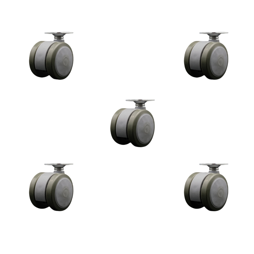 2 Inch Floor Safe Office Chair Wheels - Gray Non-Marking Thermoplastic Rubber Twin Wheels - 1-1/2 Inch by 1-1/2 Inch Overall Top Plate - 375 lbs. Total Capacity - Set of 5 - Service Caster Brand — photo 1