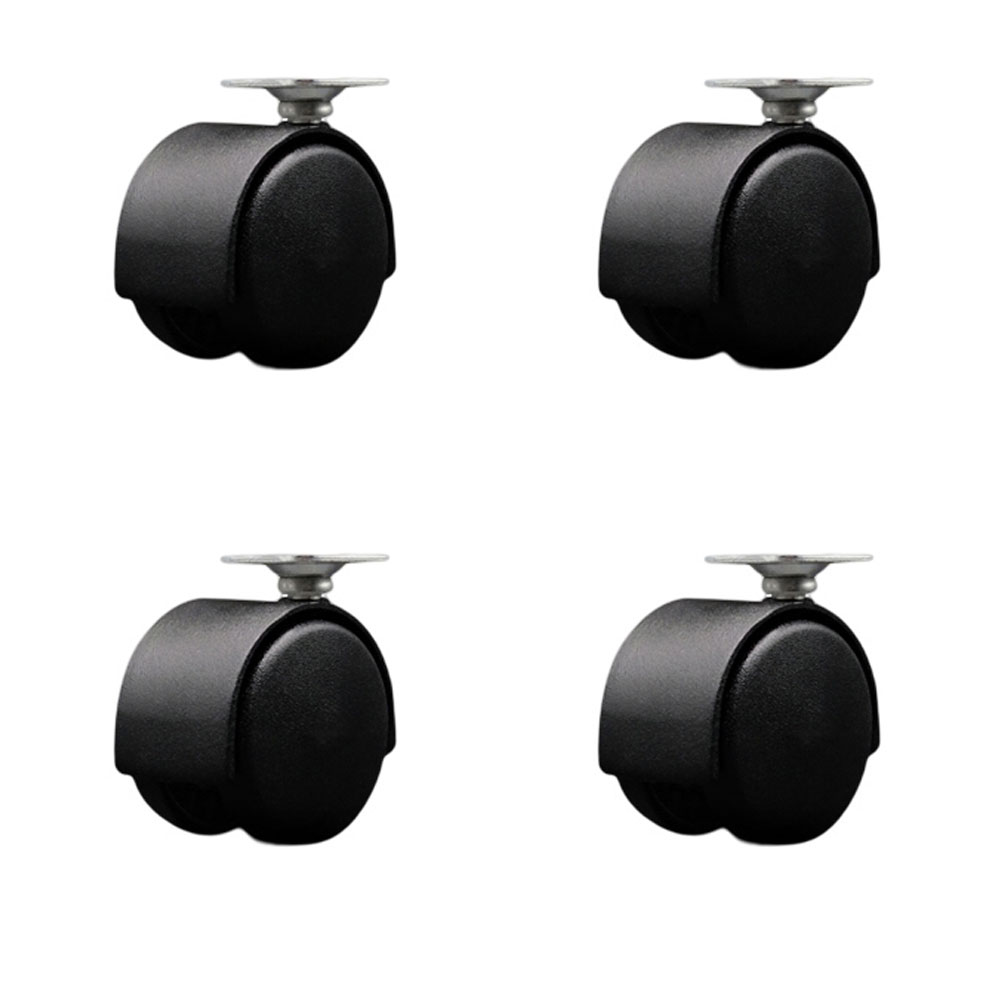 2 Inch Swivel Caster Wheels For Furniture - Nylon Flat Black Metal Hooded Twin Wheel - 1-1/2 Inch by 1-1/2 Inch Overall Top Plate-Casters for Coffee Tables and Ottomans-Set of 4 - Service Caster Brand — photo 1