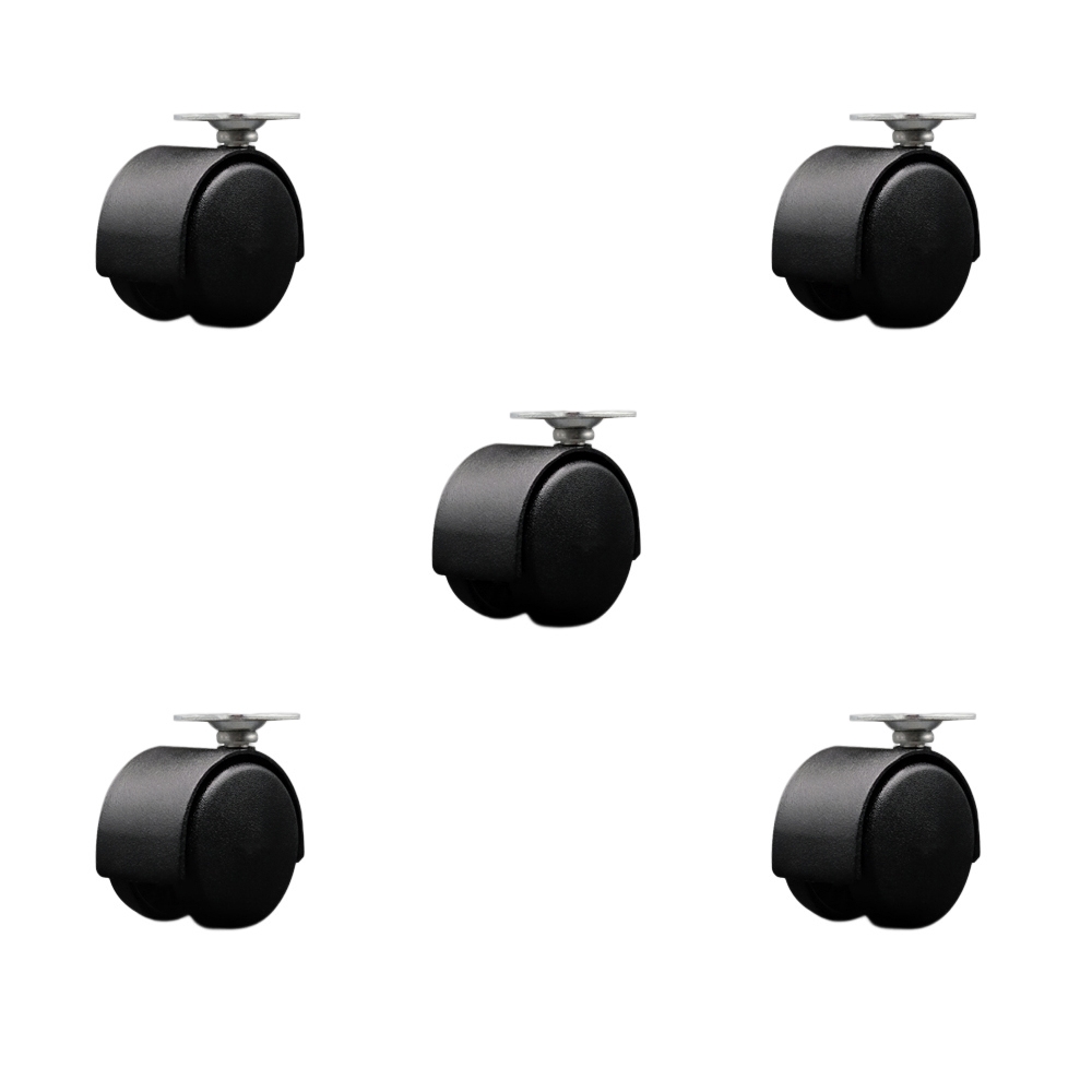 2 Inch Swivel Caster Wheels For Furniture - Nylon Flat Black Metal Hooded Twin Wheel - 1-1/2 Inch by 1-1/2 Inch Overall Top Plate-Casters for Coffee Tables and Ottomans-Set of 5 - Service Caster Brand — photo 1