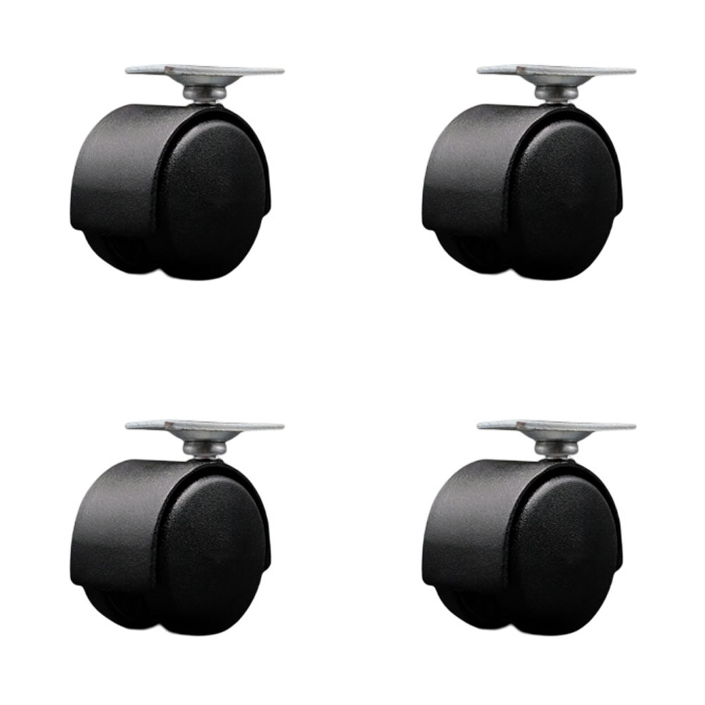 2 Inch Swivel Caster Wheels For Furniture – Nylon Flat Black Metal Hooded Twin Wheel - 1-3/16 Inch by 2 Inch Overall Top Plate - Casters for Coffee Tables and Ottomans -Set of 4 - Service Caster Brand — photo 1