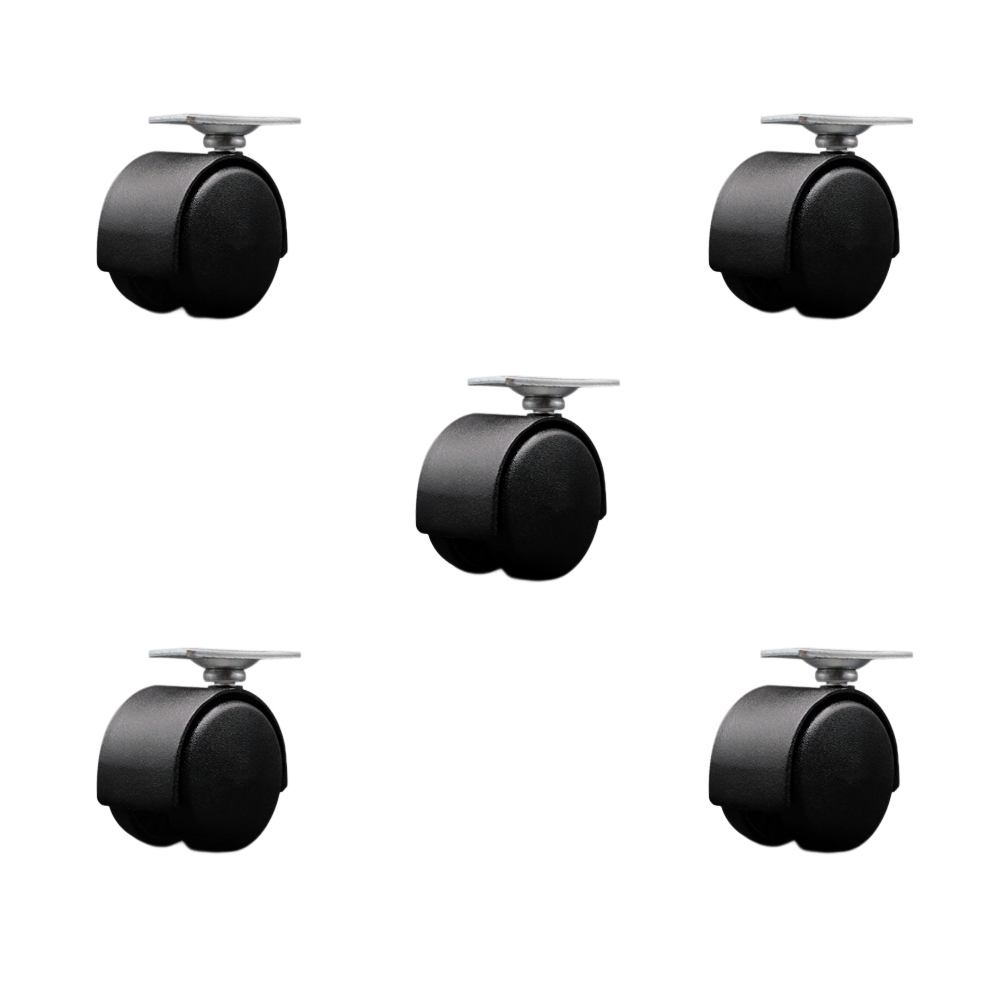 2 Inch Swivel Caster Wheels For Furniture – Nylon Flat Black Metal Hooded Twin Wheel - 1-3/16 Inch by 2 Inch Overall Top Plate - Casters for Coffee Tables and Ottomans -Set of 5 - Service Caster Brand — photo 1