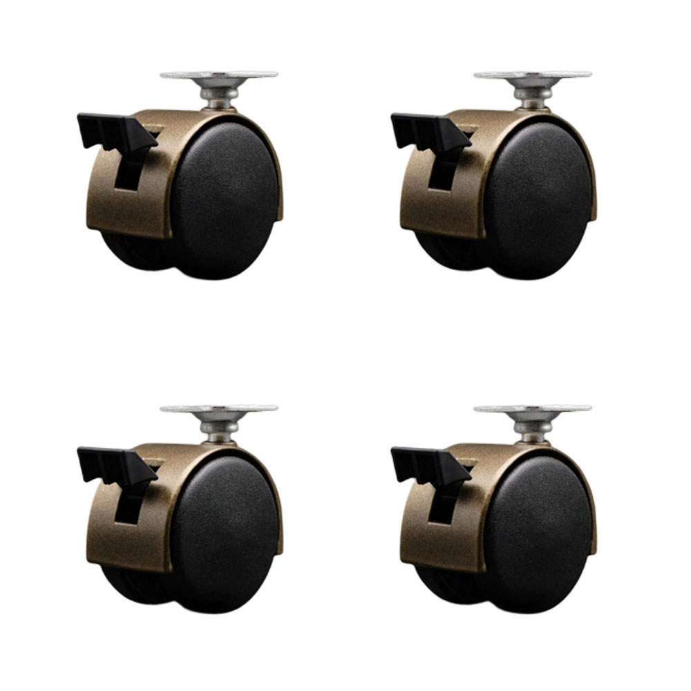 2 Inch Swivel Caster Wheels For Furniture-Windsor Antique Metal Hooded Twin Wheel and Brake-1-1/2 Inch by 1-1/2 Inch Overall Top Plate-Casters for Coffee Tables&Ottomans-Set of 4- Service Caster Brand — photo 1
