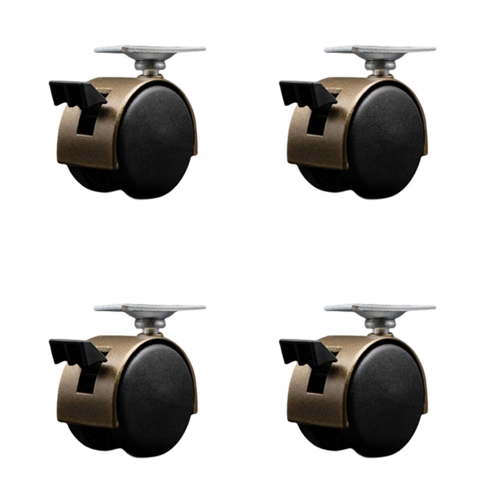 2 Inch Swivel Caster Wheels For Furniture-Nylon Windsor Antique Metal Hooded Twin Wheel and Brake-1-3/16 Inch by 2 Inch Overall Top Plate-Casters for Coffee Table&Ottoman-Set of 4-Service Caster Brand — photo 1