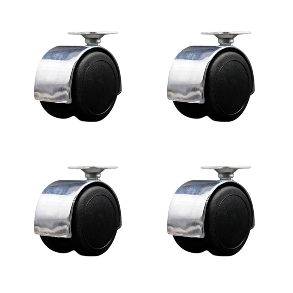 2 Inch Floor Safe Office Chair Wheels – Bright Chrome Metal Hooded Twin Wheel – 1-1/2 Inch by 1-1/2 Inch Overall Top Plate – 300 lbs. Total Capacity – Set of 4 – Service Caster Brand — photo 1