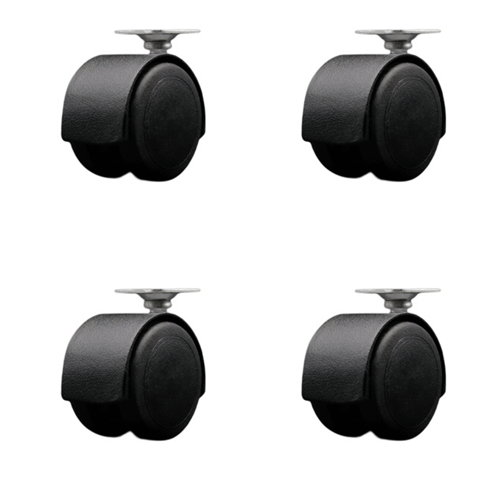 2 Inch Floor Safe Office Chair Wheels – Flat Black Metal Hooded Twin Wheel – 1-1/2 Inch by 1-1/2 Inch Overall Top Plate – 300 lbs. Total Capacity – Set of 4 – Service Caster Brand — photo 1
