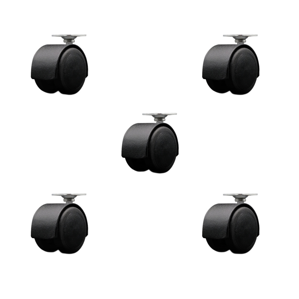 2 Inch Floor Safe Office Chair Wheels – Flat Black Metal Hooded Twin Wheel – 1-1/2 Inch by 1-1/2 Inch Overall Top Plate – 375 lbs. Total Capacity – Set of 5 – Service Caster Brand — photo 1