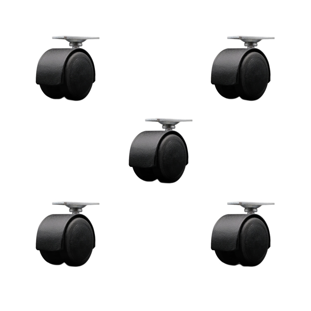 2 Inch Floor Safe Office Chair Wheels – Flat Black Metal Hooded Twin Wheel – 1-3/16 Inch by 2 Inch Overall Top Plate – 375 lbs. Total Capacity – Set of 5 – Service Caster Brand — photo 1