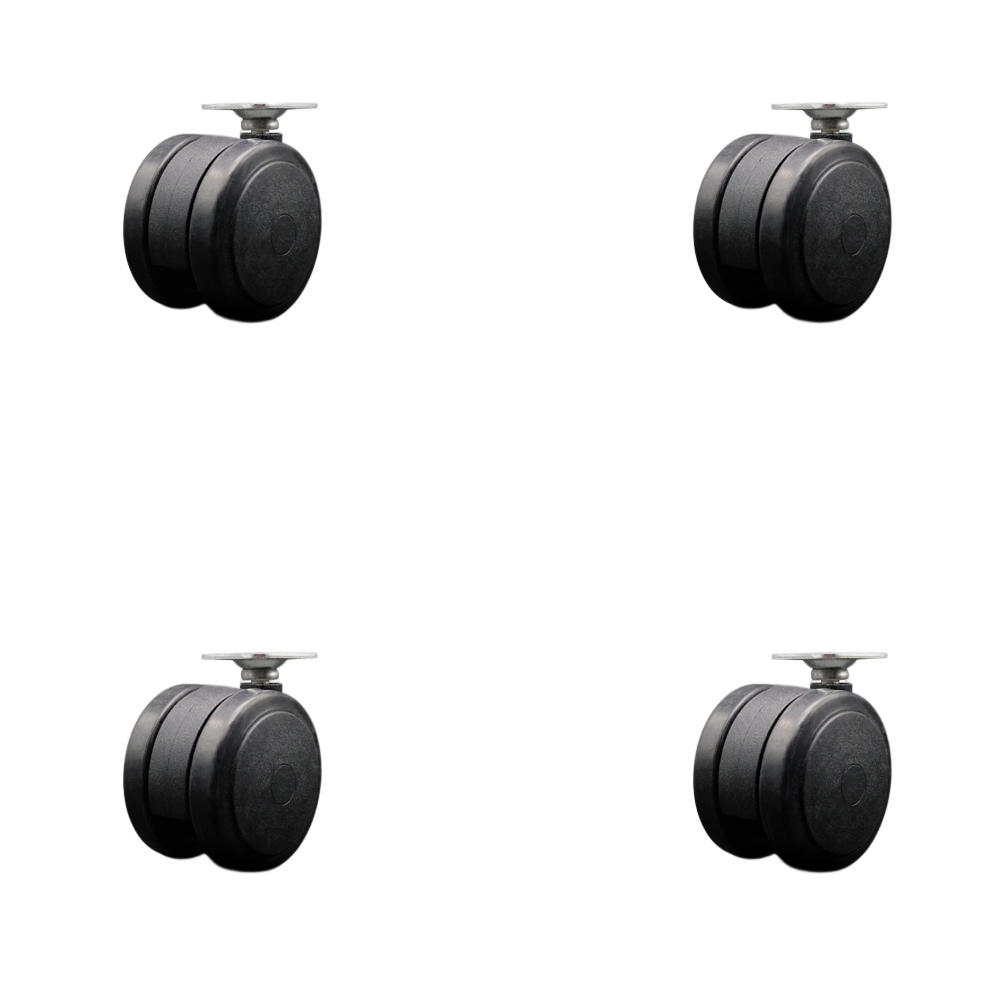 2-3/8 Inch Floor Safe Office Chair Wheels - Black Non-Marking Thermoplastic Rubber Twin Wheels - 1-1/2 Inch by 1-1/2 Inch Overall Top Plate - 400 lbs. Total Capacity - Set of 4 - Service Caster Brand — photo 1