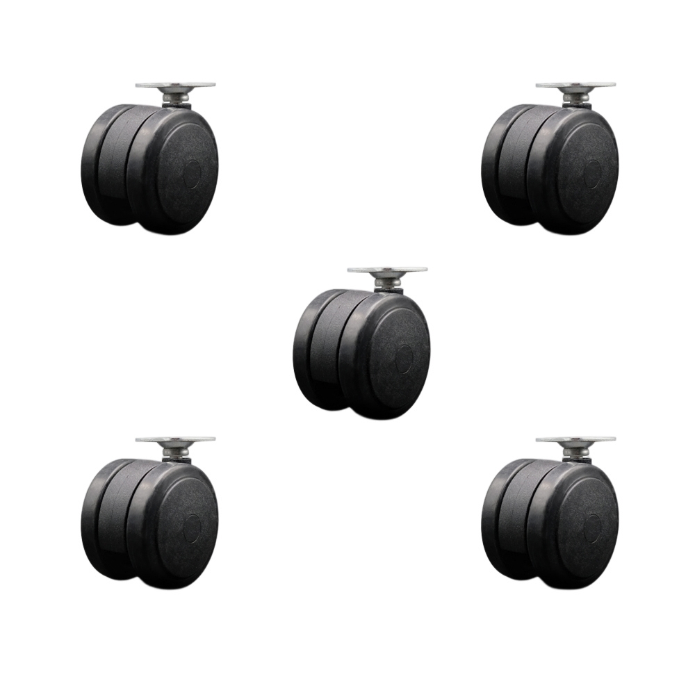 2-3/8 Inch Floor Safe Office Chair Wheels - Black Non-Marking Thermoplastic Rubber Twin Wheels - 1-1/2 Inch by 1-1/2 Inch Overall Top Plate - 500 lbs. Total Capacity - Set of 5 - Service Caster Brand — photo 1